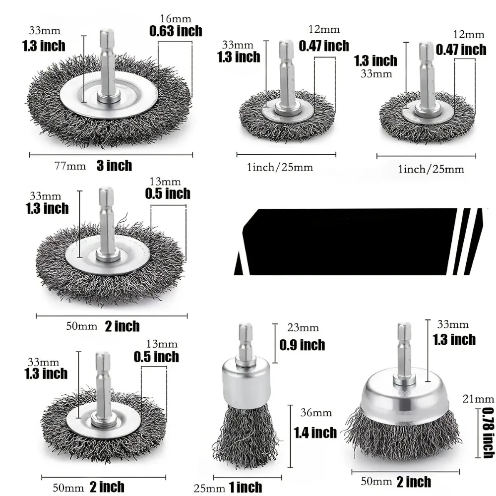 6.35mm Wire Brush Wheel Cup Brush Set Wire Brush for Drill Hex Shank Coarse Carbon Steel Crimped Wire Wheel 전동드릴 청소솔 5