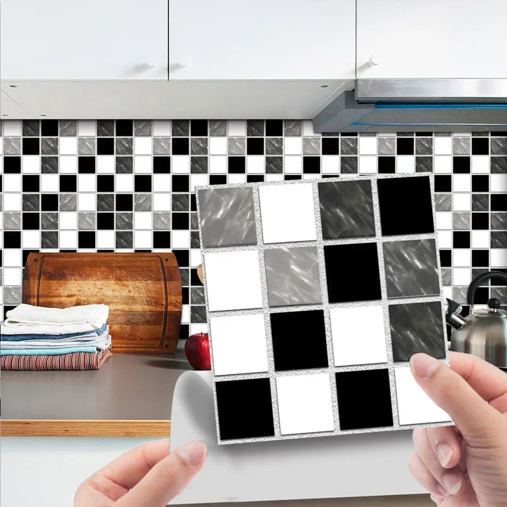 3D Mosaic Tile Stickers DIY Waterproof Self-adhesive Wall Stickers 10pcs Home Decor