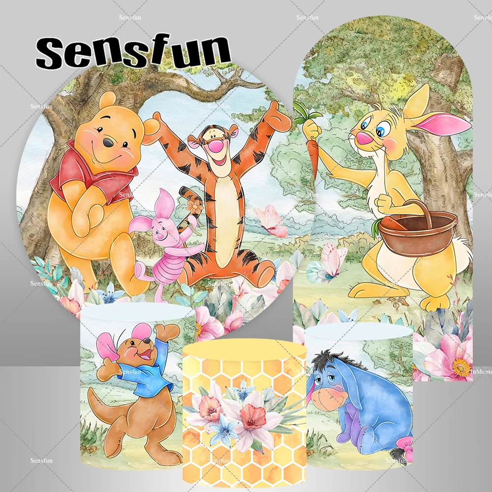 

Winnie The Pooh Bear Round Arch Backdrop Cover for Kids Baby Shower Birthday Party Honey Tree Rabbit Chiara Arch Backgrounds