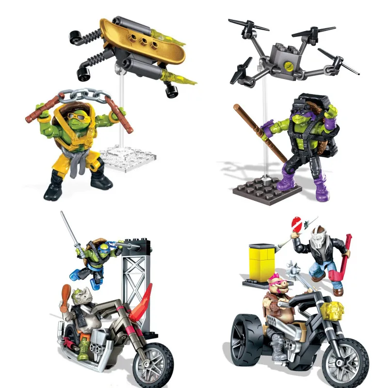 

Genuine Mega Bloks Ninja Turtles Movie Drone Scooter Boar Rhinoceros Assembled Building Blocks Bulk Cargo Action Figure Toys