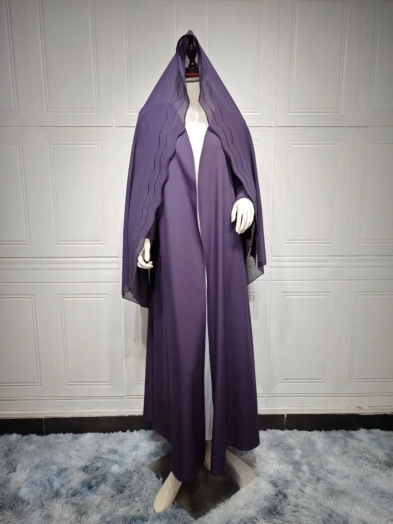 2024 New Abaya Under Dress Kaftan Solid Ramadan Muslim Sets Exquisite Embroidery Embroidery Coat with Headband Islamic Clothing