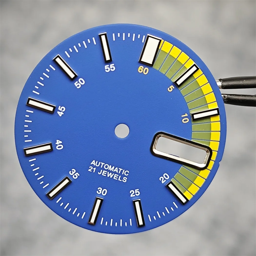 28,5mm Uhrenzifferblatt Grün Leuchtendes Uhrengehäuse Modifiziertes Taucherzifferblatt für NH35/4R35 Uhrwerk Ersatzteile Zubehör – Detail 9