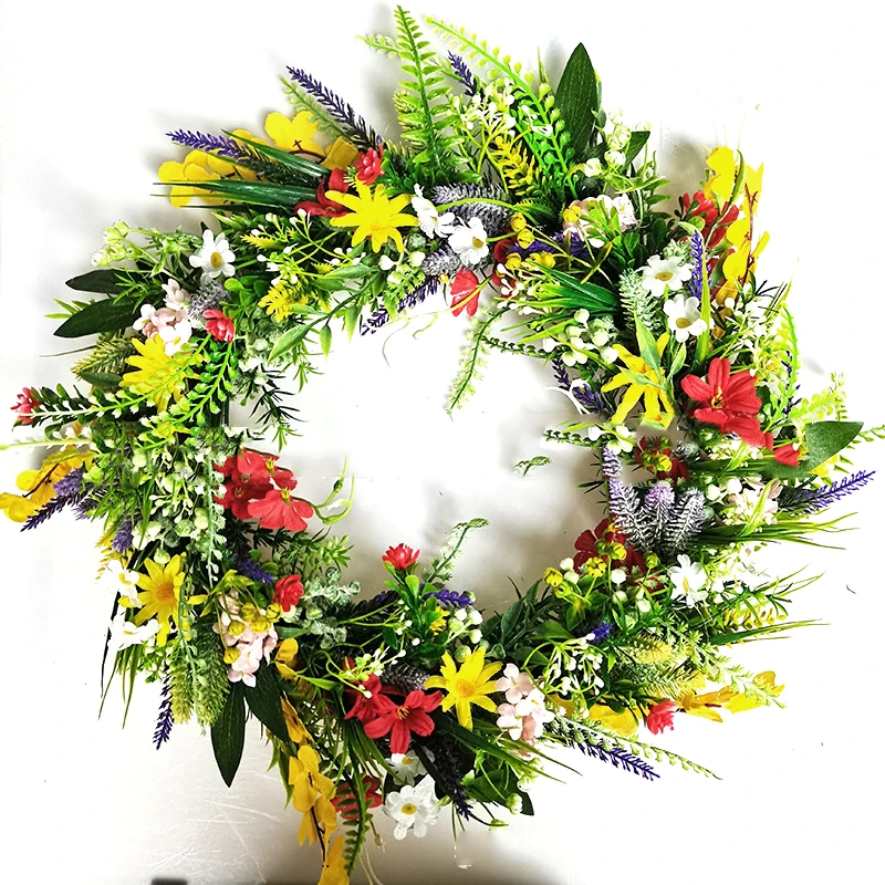Artificial Spring Flower Wreath Front Door Farmhouse Home Wreath Wall