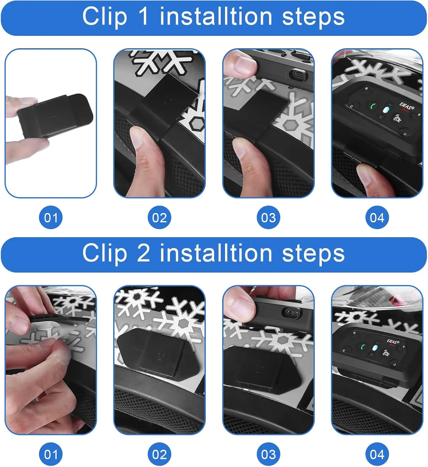 2PCS Original EJEAS V6 PRO+ V4 Plus Q7 Q8 Motorcycle Helmet Headset Clamp Helmet Intercom Mounting Clip Double-Sided Tape Bases