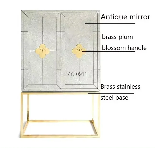 *S Jonathan Adler Classical Antique Mirrored Bar Cabinet Art Design Cocktail Cabinet Tall Sideboard Home Furniture