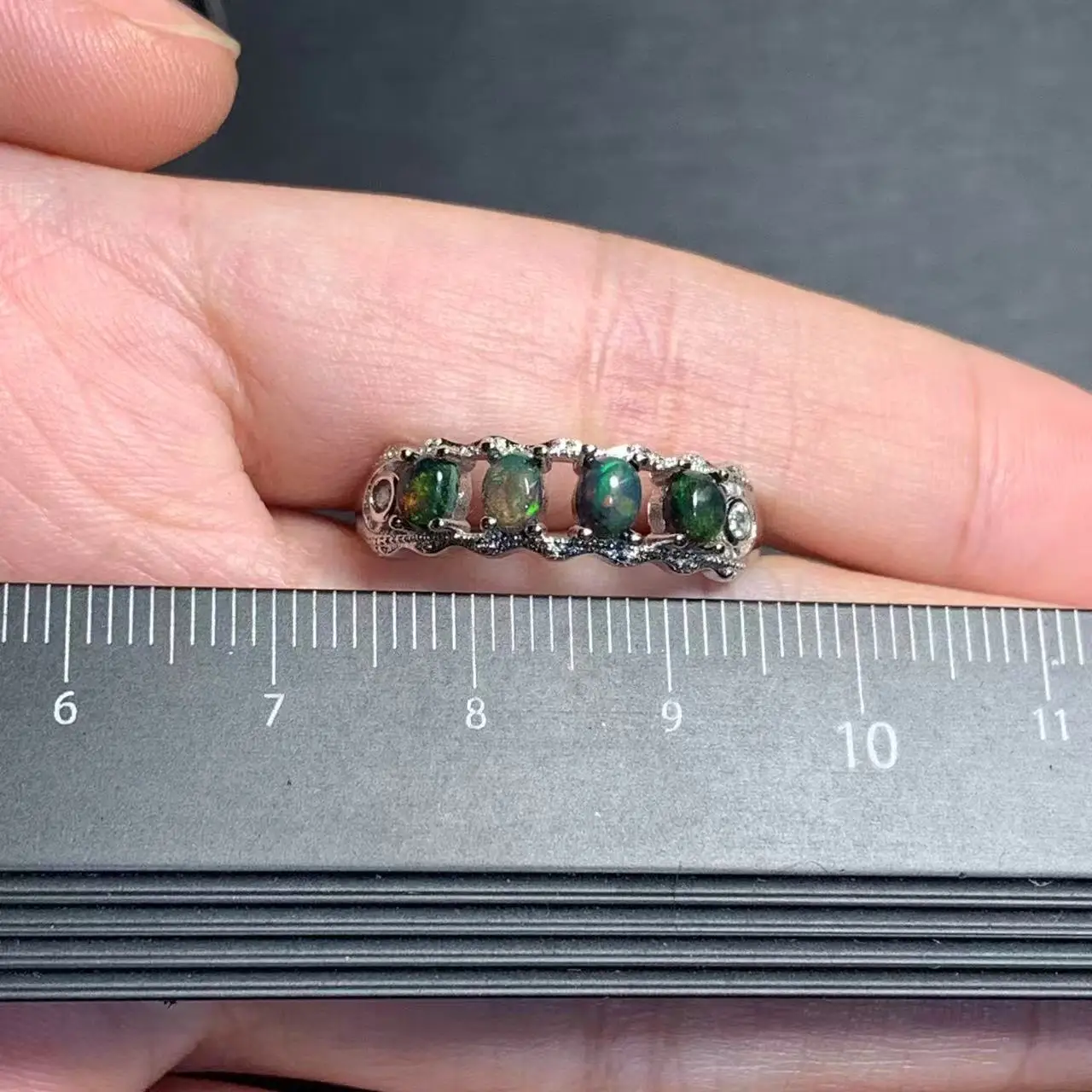 Authentic Natural Black Opal Ring Adjustable Female Stone Ring Jewelry for Women Gift Wholesale High Quality Vintage Fine weddin