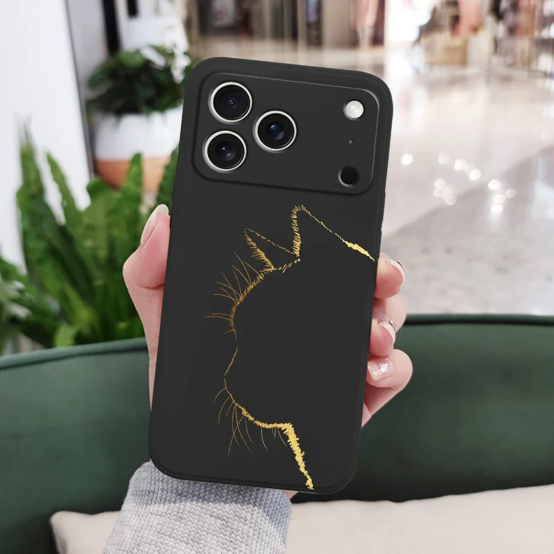Luxurious Black Gold Cat Design Liquid Silicone Phone Case