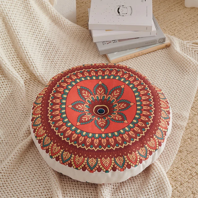Coussin de siège rond en coton et lin, Style ethnique, motif géométrique d'éléphant rouge, décor de chaise, coussin de siège de méditation, bureau 5