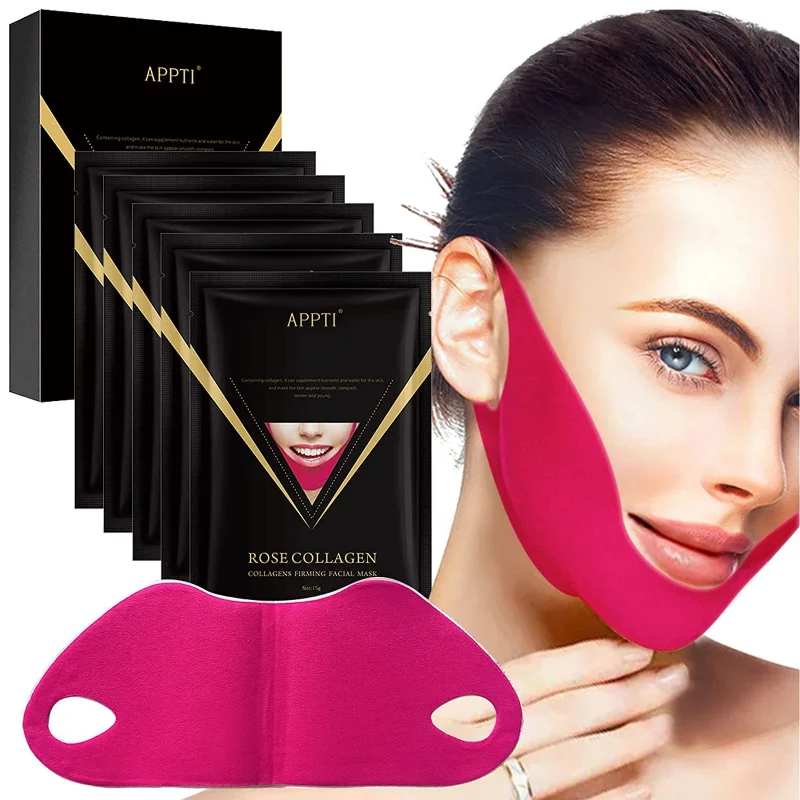 

5Pcs/Box V Line Shaping Face Masks Lifting Rose Hydrogel Collagen Mask Anti-Aging and Anti-Wrinkle Band Double Chin Toning Strap