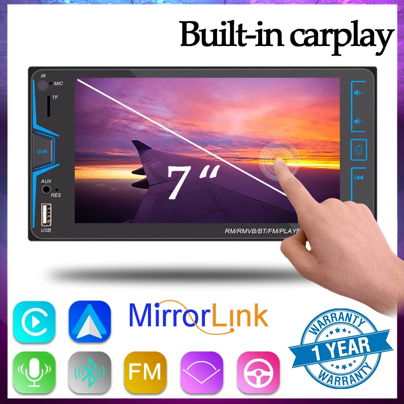 

Car Multimedia Player Rear Camera Capacitive Touch Screen Bluetooth 2 DIN 7" Carplay Android Auto Mirror Link for Toyota Corolla