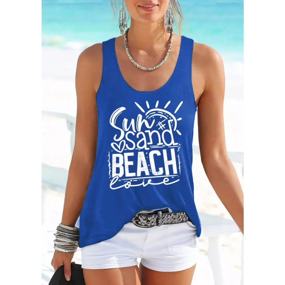 

Rheaclots Women's Sun Sand Beach Love Racerback Printed Casual Tank Top