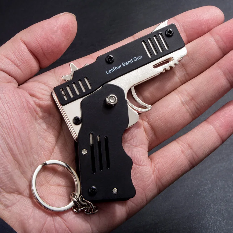 

Toy Gun Key Chain Pendant Collapsible Rubber Band Gun Metal Pistol Launcher Toy Gun, Gifts for Kids Adults, 420 Rubber Bands