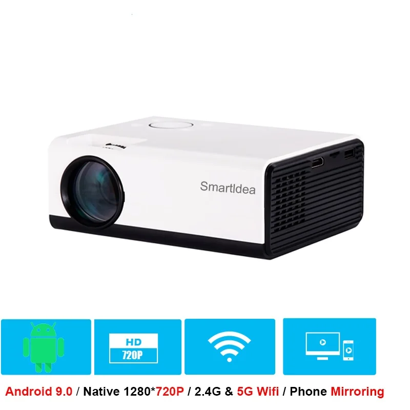 T01A HD Projector Android 9.0 5G WiFi Portable Mini Proyector Native 1280x720P Smartphone LED Video Home Cinema Beamer