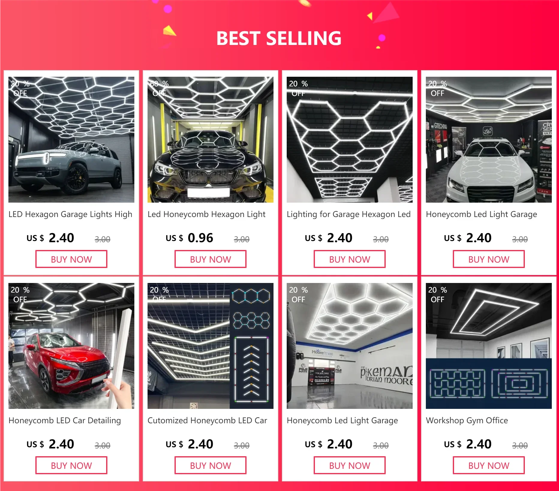 Description Picture 2 of itemHoneycomb Led Lamp Garage Rectangle Led Light AC85-265V Led Tube Hexagon Square With Border For Car Repair Workshop Barbershop