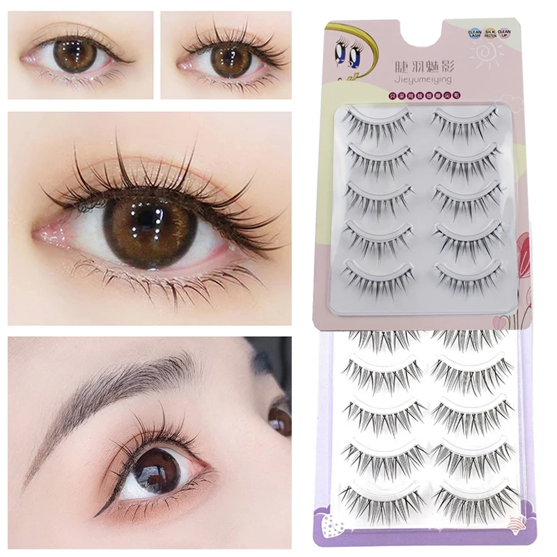 

New 5Pairs Fairy Manga Lashes Tapered Cross Messy Soft Natural Fake Eyelashes Daily Dating Makeup Tools Reusable Eyelashes