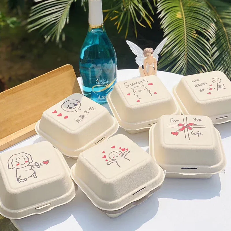 Disposable Lunch Box 1/10PCS Disposable Bento Lunch Box Baking Cak Food Containers Microwavable Dessert Environmental Protection Snack