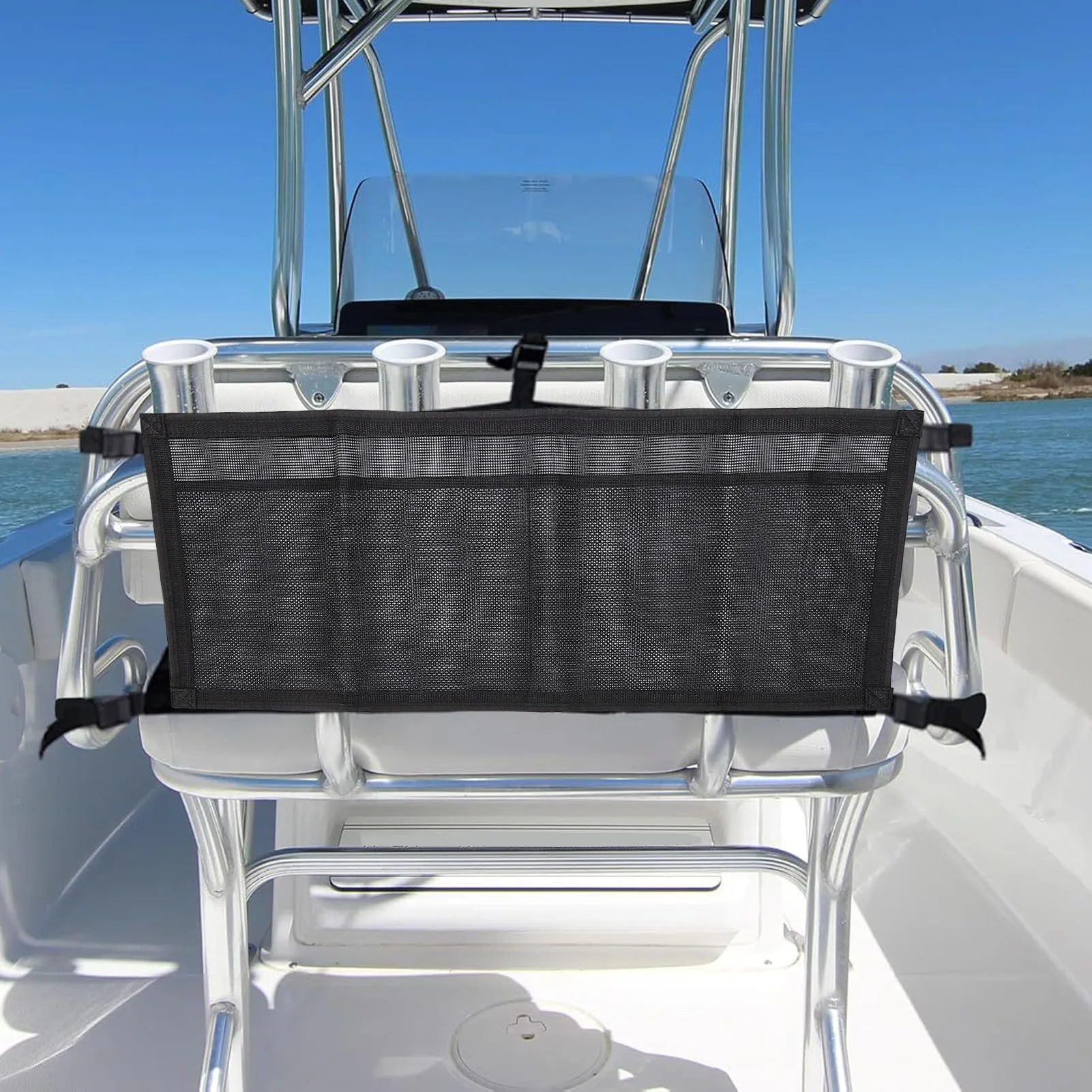 Boat Storage Bag with 3 Divisions Adjustable Straps Mesh Boat Seat Organizing Suspended Bag for Yacht Boat Storage Organizer