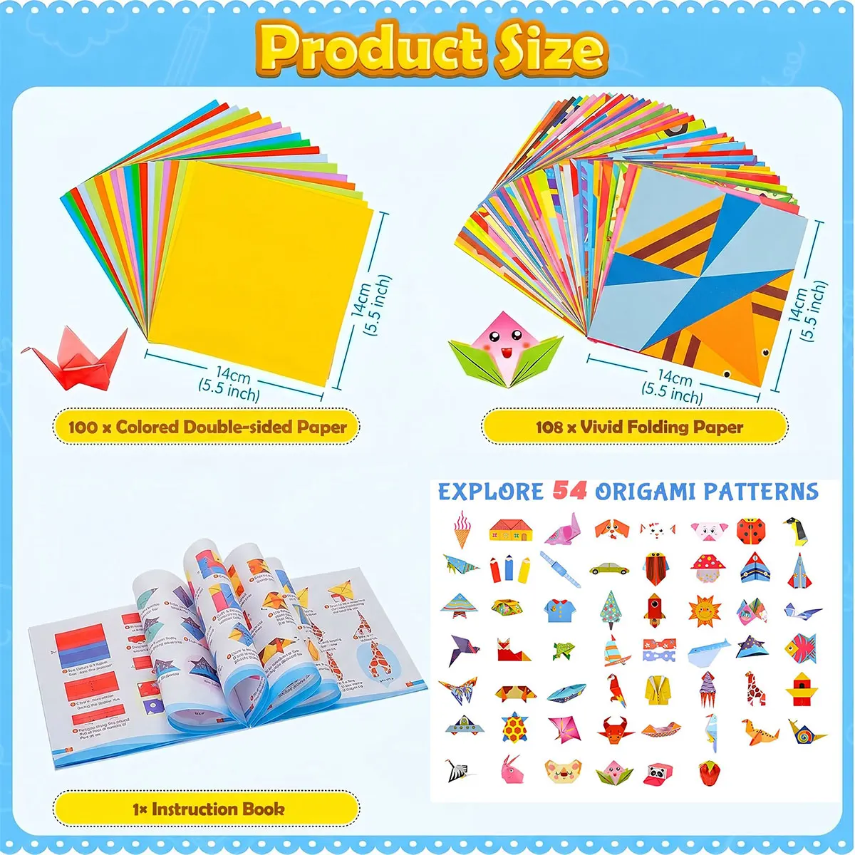 Origami Paper Set 96-208Pcs Craft Paper Kit with Instructional Book Art Projects Supplies for School Class Craft Lessons Gifts - 3