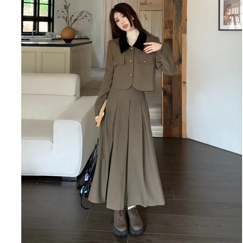 

UNXX 2023 Autumn Winter New Arrivals French Style Tweed Blazer Suit Set for Women with Skirt Fashionable Female Tweed Suit Set