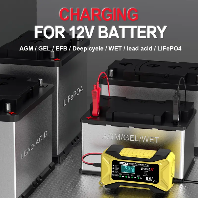 12V 6A Car Battery Charger Pulse Repair LiFePO4 14.6V Smart Fast Charge AGM Deep Cycle GEL Lead-Acid Charger For Auto Motorcycle - Image 6
