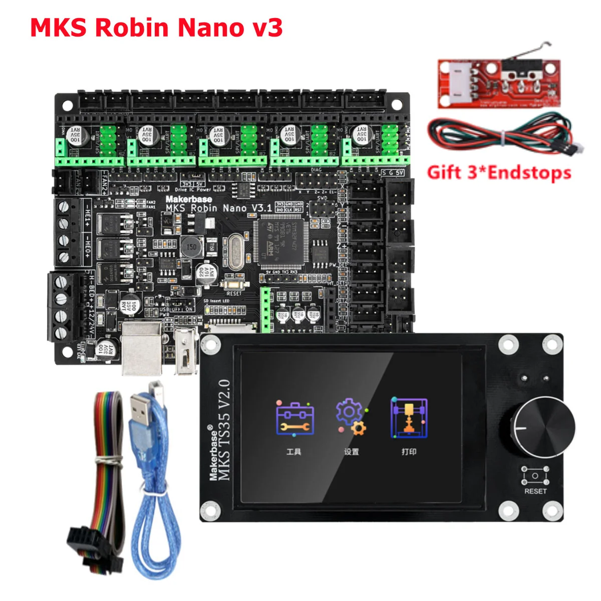 MAKERBASE  MKS Robin Nano V3  , 3D , 32 Ʈ Ʈѷ ŰƮ, TS35 ġ ũ ÷, Robin Nano V1.2