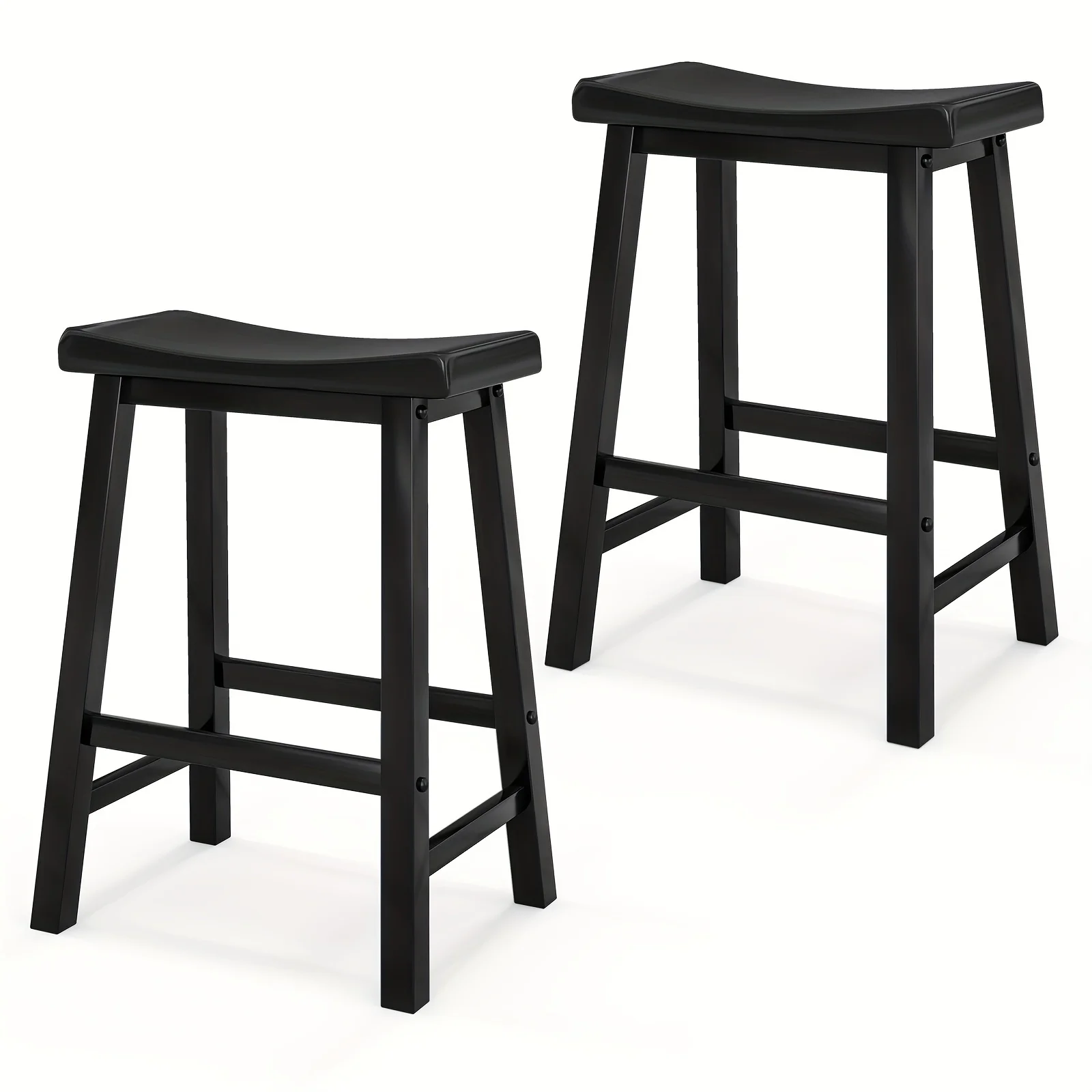 

2-Pack, Black Saddle Bar Stools, Counter Height Dining Chairs With Wooden Legs, Kitchen Island Stool, Pub Seating, Footrest Supp