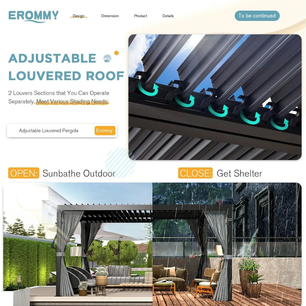 10x12FT Louvered Pergola Outdoor Sun Shade Shelter with Aluminum Frame and Adjustable Metal Rainproof Roof, Gazebos 3