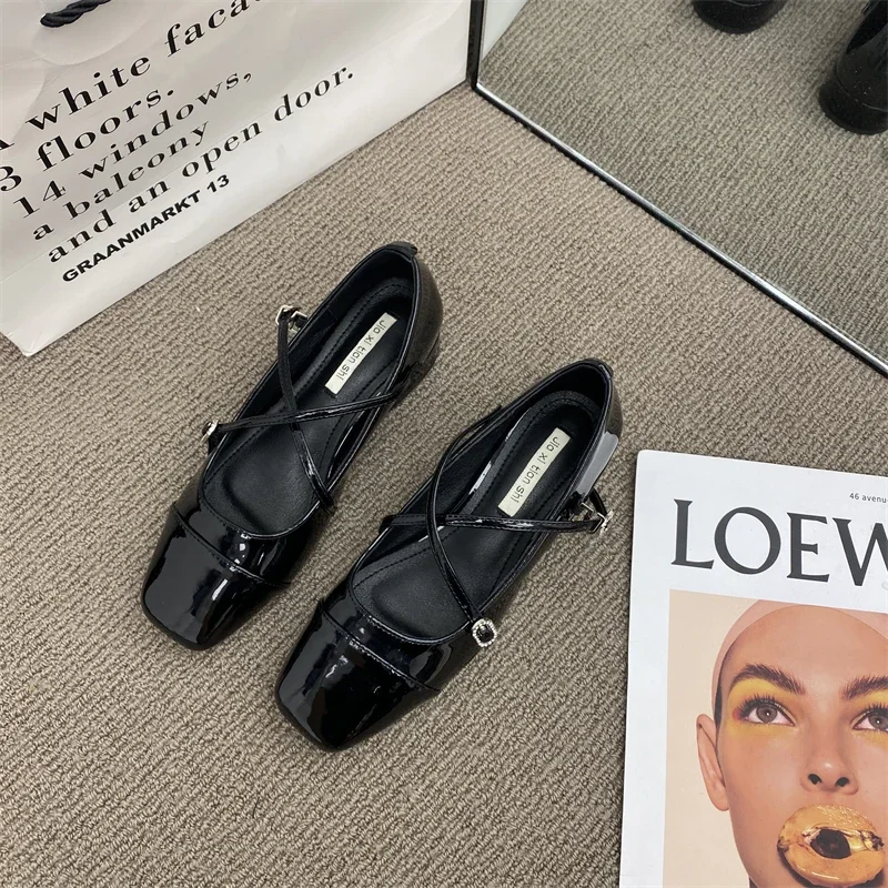 

Summer Solid Buckle Strap Shallow Ladies Shoes 2024 Fashion Casual Mary Jane Square Toe Pu Flats Basic Flats for Women Loafers