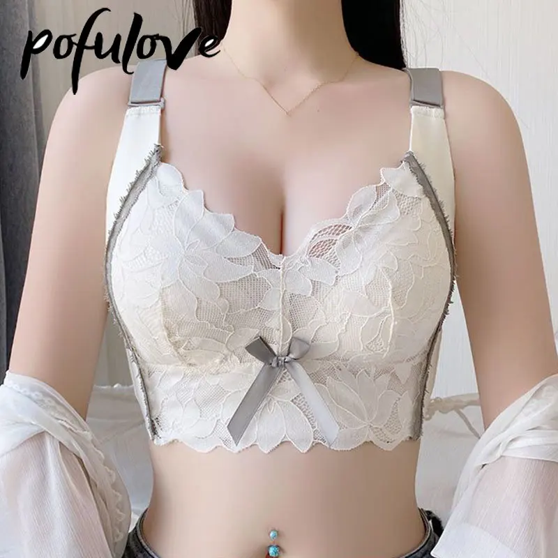 

Underwear Women's Large Chest Shows Small and Large Size Gathering No Steel Ring Side Support Anti Sagging Adjustable Lace Bra
