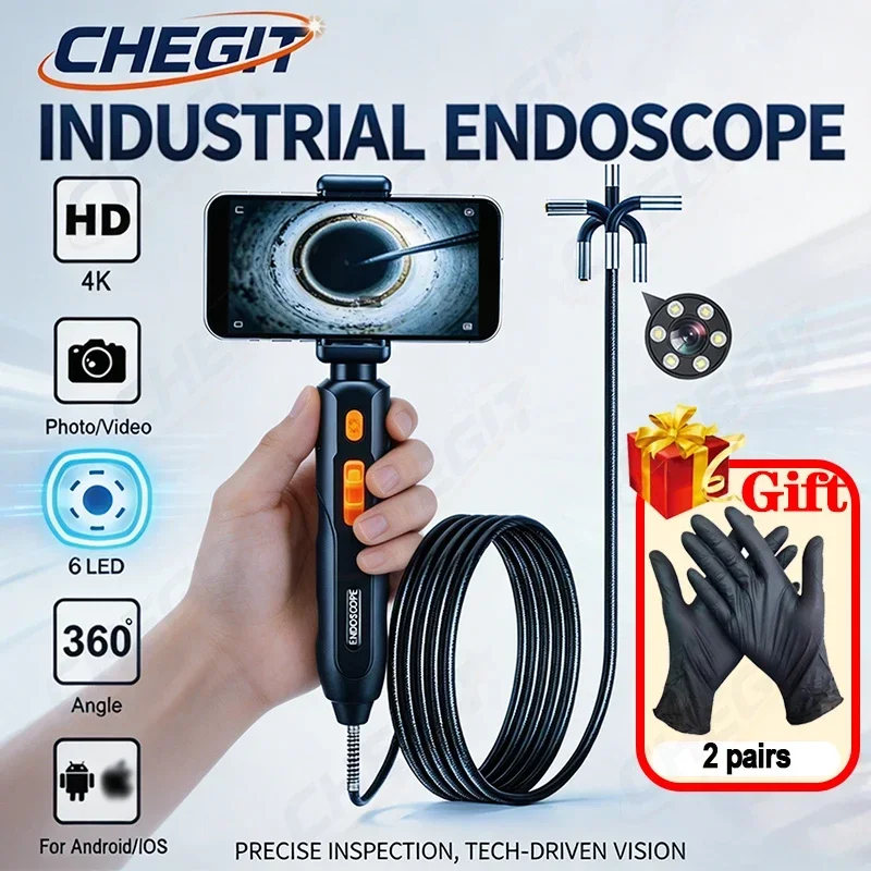 360° Type-C Articulating 4K UHD Endoscope Camera Borescope Car Inspection Industrial Endoscope For IOS Android Auto Repair 1
