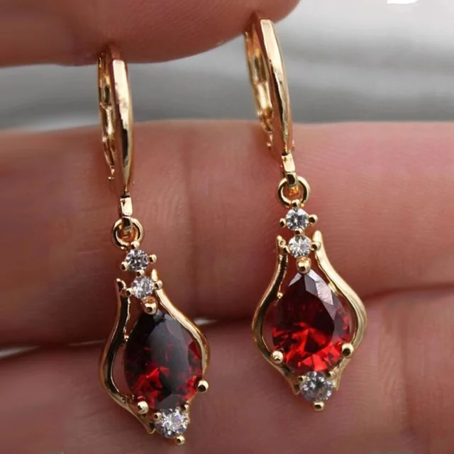 Luxury Temperament Drop-shaped Ntural Gemstone  Popular Jewelry Diamond-set Zircon Dangle Earrings For Women Gift 2