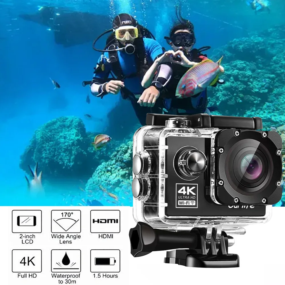 A1 Action Camera Ultra HD 4K30FPS 16.0MP Wi-Fi 2.0" Screen 170D DVR Webcam Underwater 30M Helmet Video Recording Sport Camera 3