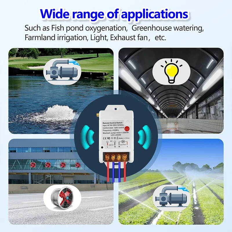 Telecomando RF433 MHz 3000m 30A 220V AC per Pompa Acqua, Interruttore Wireless RF con Ricevitore Radio 1KM 3KM 5KM - immagine 4