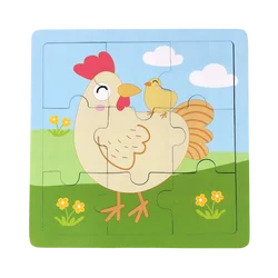 Enhanced Wooden Puzzle Set for Toddlers - Cartoon Animals & Vehicles Educational Toy (Hen)