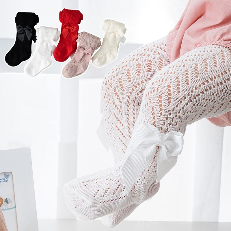 0-3Years Kids Baby Tights For Girls Lace Mesh Thin Toddler Tight Summer Fashion Bow Cotton Children's Girl Princess Pantyhose