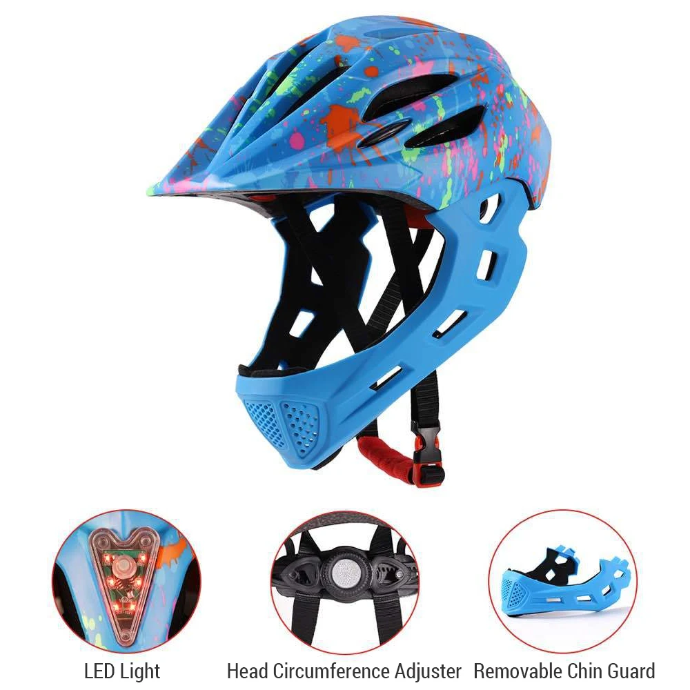 Adjustable Breathable Kids Bike Helmets Toddler Lightweight Full Face Bicycle Helmet with LED Light 16 Openings for 46-54cm Head 4