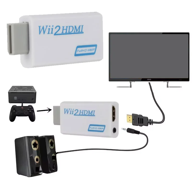 Wii to HDMI Converter Full HD 1080P 3.5mm Audio AUX For PC HDTV Monitor