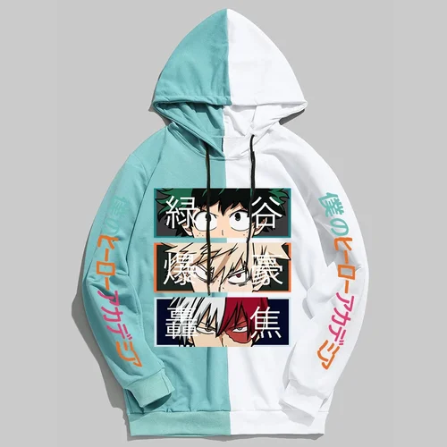 My Hero Academia 남성용 후드, 멋진 쇼토 토도로키 바쿠구 데쿠 풀오버, 후드 스웻셔츠, 패치워크 긴팔 상의 4