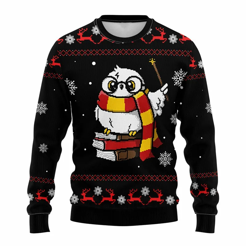 Magic Owl Ugly Christmas Fleece Sweatshirt Funny Kawaii Best Friends Winter Outfit Harajuku Couple Pullovers Hip Hop Streetwear