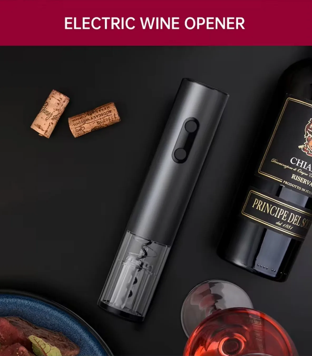 Description Picture 3 of itemElectric Wine Bottle Opener Automatic Red Wine Corkscrew Wine Opener Wine Tools Kitchen Products Performance Plastic