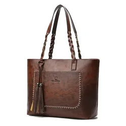 Fashion Large Capacity Causal Shoulder Bags for Women 2020 Fall Leather Fringe Purse Handbags Retro Tassel Shopper Tote