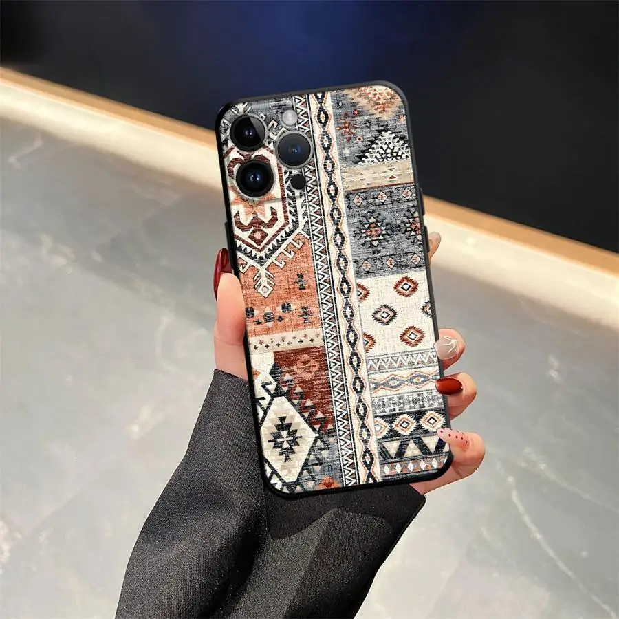 Black Soft Phone Cover with Retro Ethnic Totem Pattern