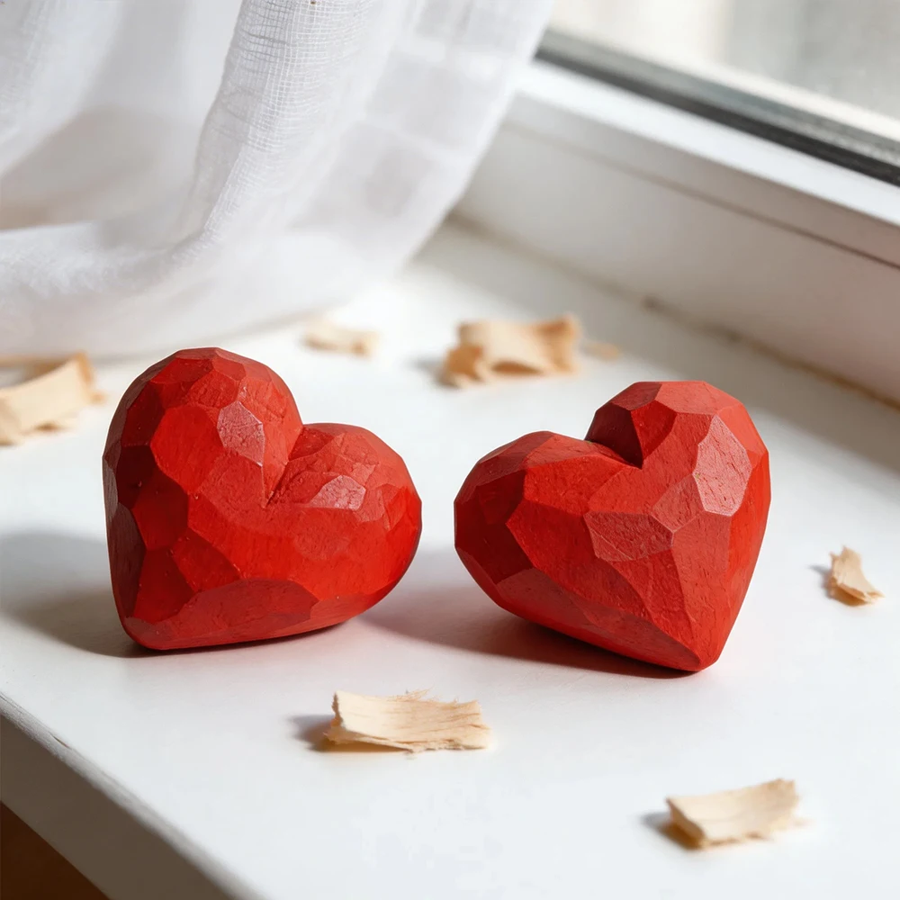 Handcrafted Wooden Heart Sculpture - Elegant Home and Desk Decor