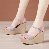 Fashion Chunky Platform Wedges Shoes Summer 2026 Mesh Genuine Leather High Heels Sandals Women for Office Model Plus Size 32-43 - Image 3