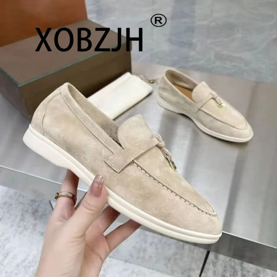Women Loafers Summer Walk Suede Spring Autumn Fashion CausaleLeather Metal Pendant Flat Lazy SlipOn Mules