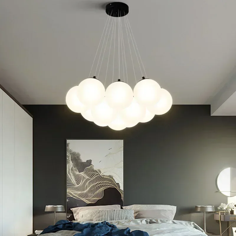 Modern LED Chandeliers Milk White Glass Ball Pendant Lamps Living Room Kitchen Restaurant Hotel Lustre E27 Home Lighting x2