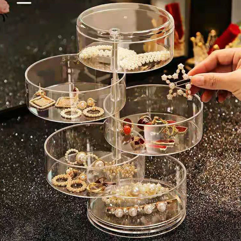 Rotatable Jewelry Storage Box Ring Earring Multi-Layer Organizer