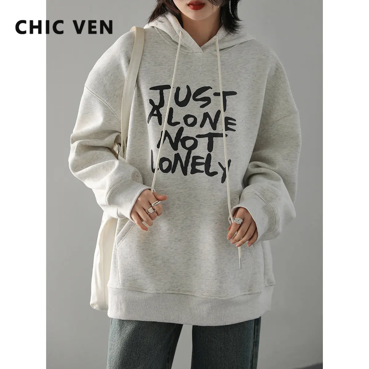 CHIC VEN Women Sweatshirts Loose Hoodies Streetwear Casual Letter
