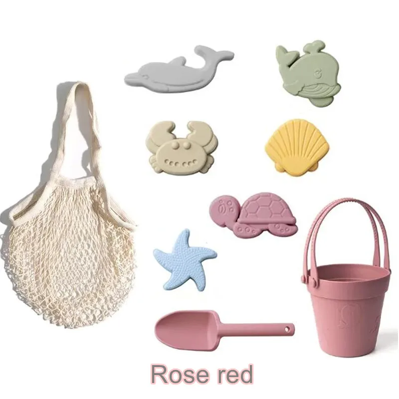 Kids Silicone Beach Toys for Kids Baby Sandbox Beach Toy Set with Bucket Shovel Other Accessories Water Game Play Outdoor Toy 6