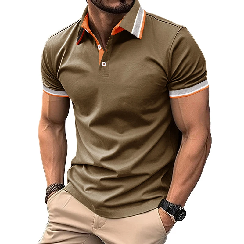 

2024 Summer New Casual Striped Lapel Polos Men Shirt Vintage Patchwork Short Sleeve Polo Shirts Mens Clothes Fashion Loose Tops